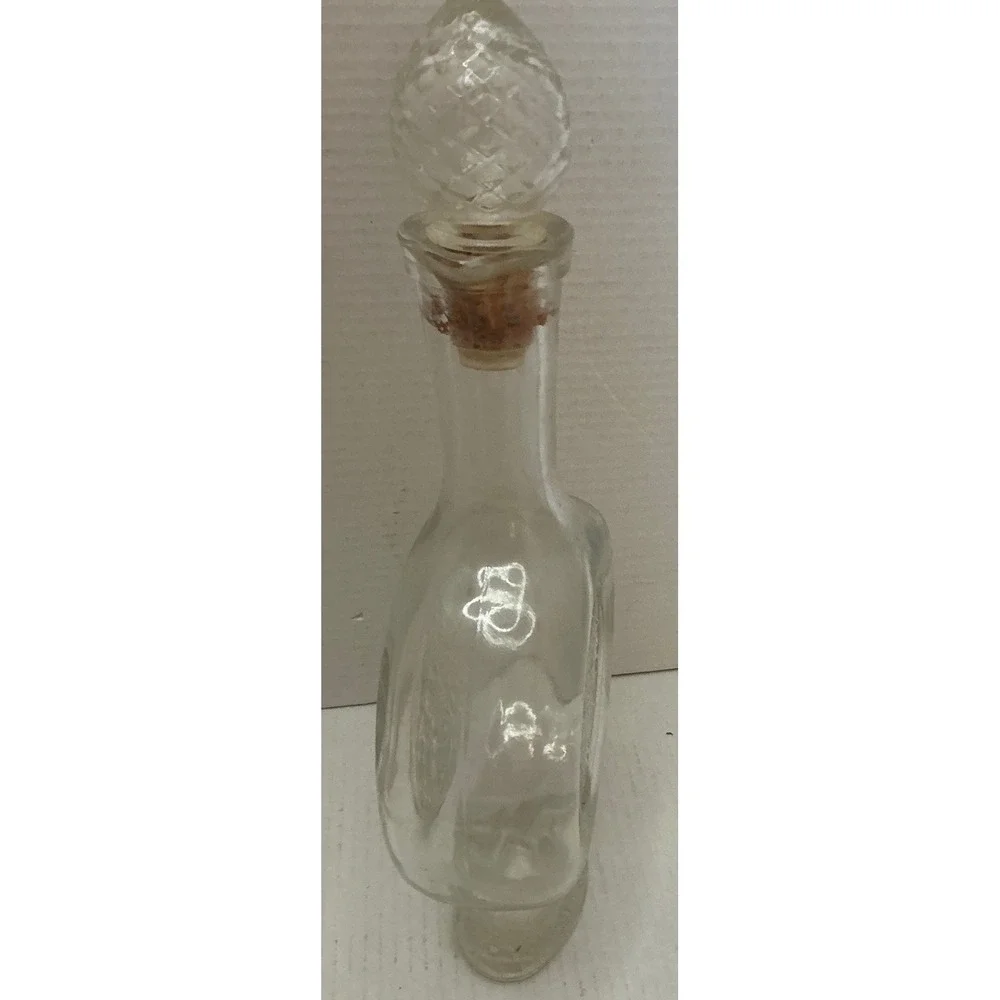 Vintage Glass Decanter Embossed Floral Medallion Pineapple Stopper 9in